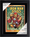 Creative Picture Frames 7 x 10.25 Magazine Comic Book Frame with Full-Strength Glass, Holds Up To A 1/4" Thick Media with Installed Hangers for Easy Mounting, 8x12 Black Frame with Black Mat