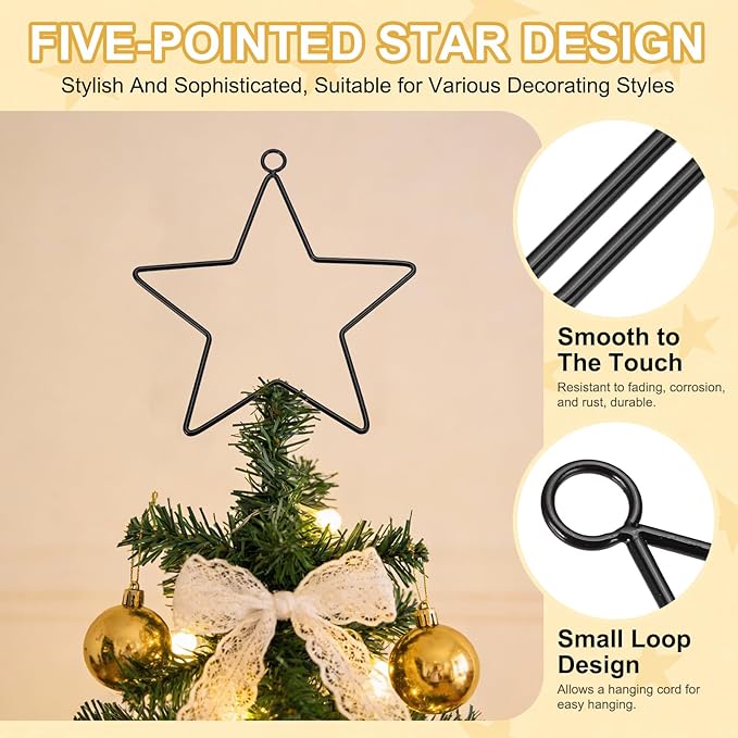MECCANIXITY 4 Pcs Star Dream Catcher Rings, 10" Dream Catcher Metal Hoops Macrame Wreath Rings Pentagram Floral Hoops for DIY Craft Making Home Wedding Wall Hanging Decoration, Black