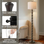 BOBOMOMO 62" Rustic Floor Lamp, Retro Farmhouse Standing Lamp with Rotary Switch, Resin Dark Brown Floor Lamp for Living Room, Bedroom, Corner, Nursery, Dining Room, House