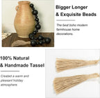 2" Extra Large Wood Bead Garland with Tassels, 44" Long Rustic Farmhouse Wooden Beads Garland, Decorative Beads Boho Decorations for Home Table Mantle Black