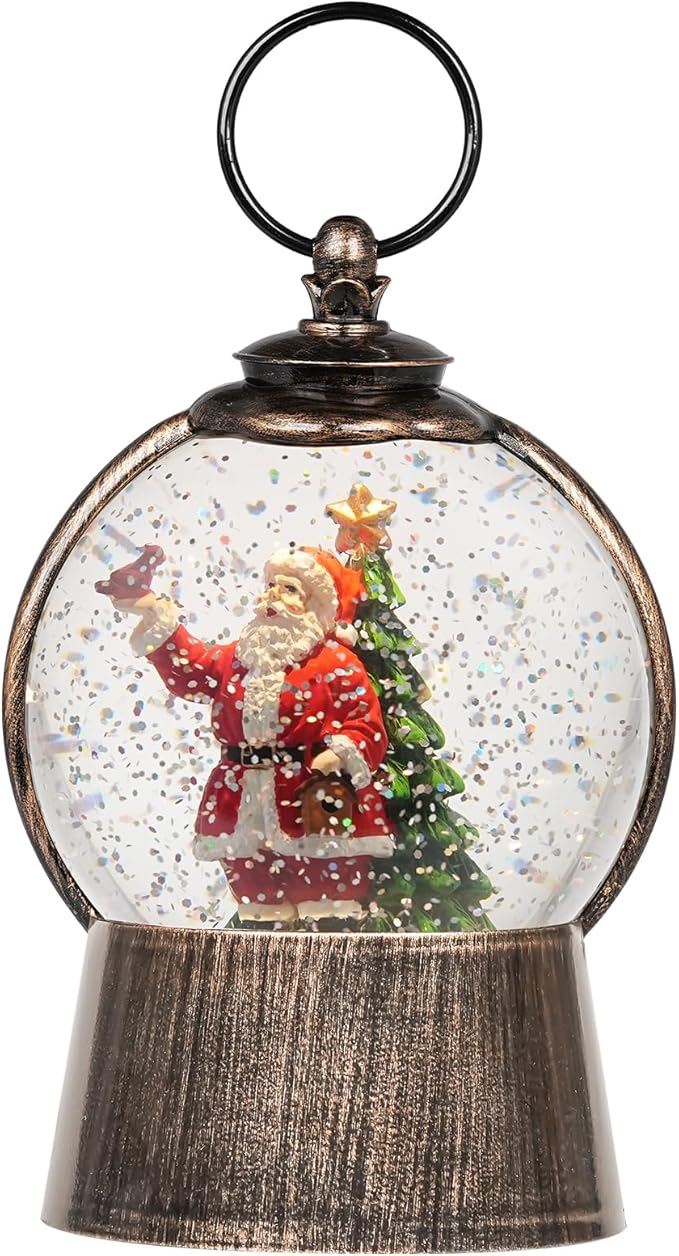 Santa Snow Globe Christmas Snow Globe Lantern with 6-Hour Timer, Light up Christmas Decorations Indoor, Glitter Musical Snow Globe, USB/Battery Powered Santa Claus Cardinal Christmas Tree