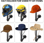 3PCS Metal Pipe Cowboy Hat Rack Wall Mount, Wooden Western Rustic Metal Hanger, Wall Mounted Helmet Holder for Multifunctional Display Hanger Stand for Cap Wig Hats, Fedora, Sun Hats