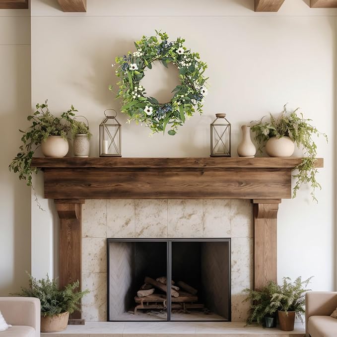 LZNPA 20 Inch Spring Summer Easter Wreaths for Front Door Eucalyptus Wreath with Blue Berries Elegant Durable Greenery Front Door Wreath for Outside Wedding Farmhouse Porch Wall Room Home Decor