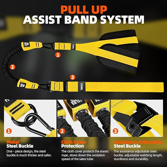 Pull Up Assistance Bands - Adjustable Heavy Duty Resistance Band for Pull Up Bar with 4 Assist Bands, Dual Footrests, Resistance Bands for Ｗorking Out, Strength Training, Home Gym