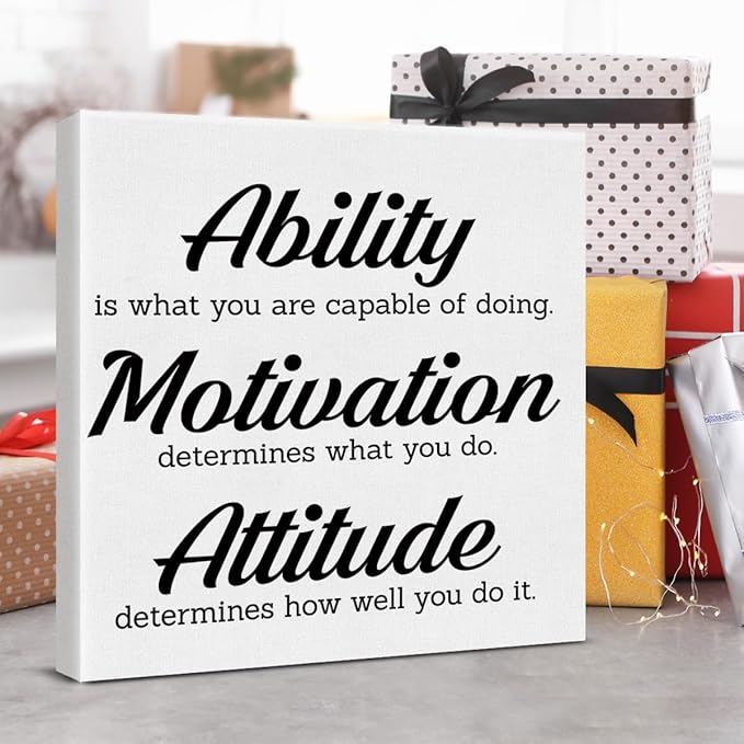 Inspirational Office Wall Decor, Motivational Plaques with Positive Sayings Canvas Painting Wall Art for Home Office Bathroom Decoration, Ability Sign Framed Posters Art Work Gift, 8 x 8 Inches
