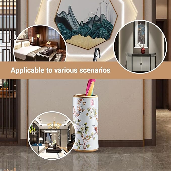 Commercial Ceramic Vintage Umbrella Stand Hand-appliqué Chinese Large capacity Umbrella Holder Organizer Umbrellas Storage Bucket for Entryway(C)