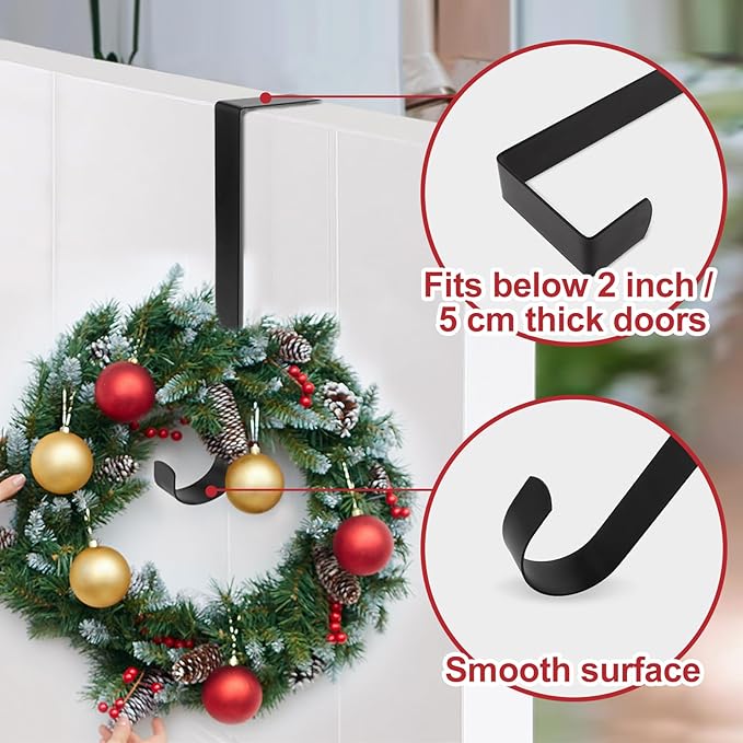 12 in Wreath Hanger for Front Door 2 Pack Black Wreath Hangers Over The Door Wreaths Hanger Hook Hangers Sturdy Hanging Hooks Christmas Fall Halloween Wreaths Decorations Wide