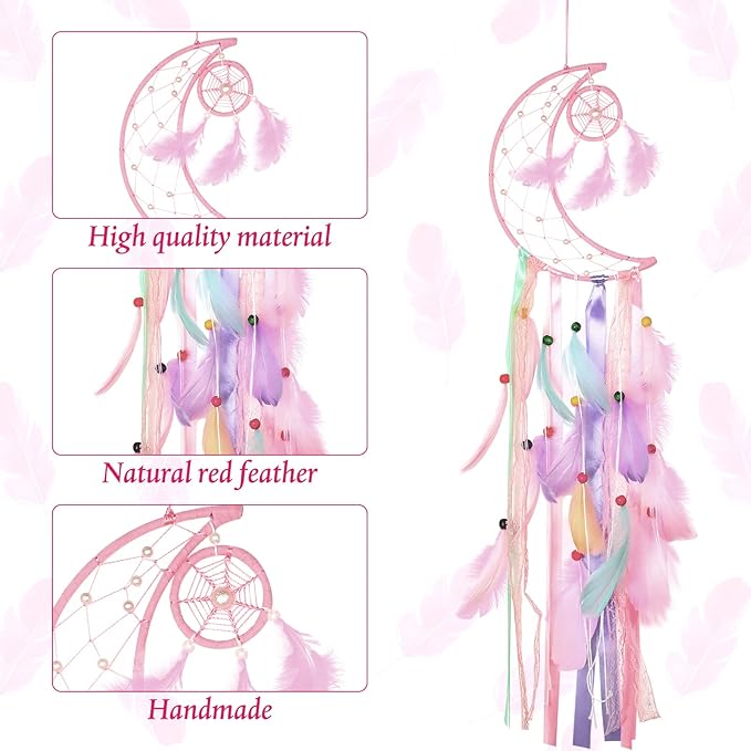 Jetec 3 Pcs Dream Catcher Moon Sun Star Design Handmade Traditional Design Craft Ornament Wall Art Hanging Home Decoration Bedroom Wedding(Pastel Color)