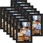 Lyeasw 4x6 Picture Frames Black 12 Pack, Matted Wood Grain Lightweight 4 x 6 Photo Frames for Wall Collage and Desk & Home Decor, with Horizontal or Vertical Placement.