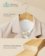 SONGMICS Extra Wide Wooden Suit Hangers, Set of 10 Clothes Hangers, Swivel Hooks, Non-Slip Bars, for Outfits, Suits, Coats, Shirts, Dresses, Natural Color UCRW050KZ02