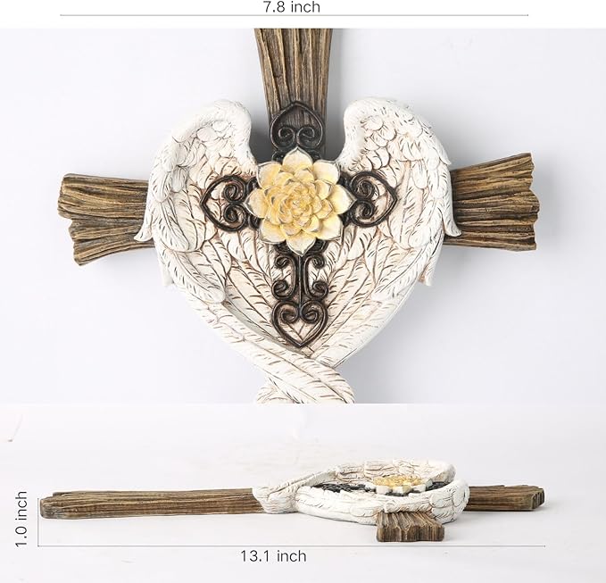 BC Home Decor Angel Wings Decoration for Wall, 13" H Rusty Style Wall Crosses, Angel Wall Decor for Living Room, Handmade by Buildclassic
