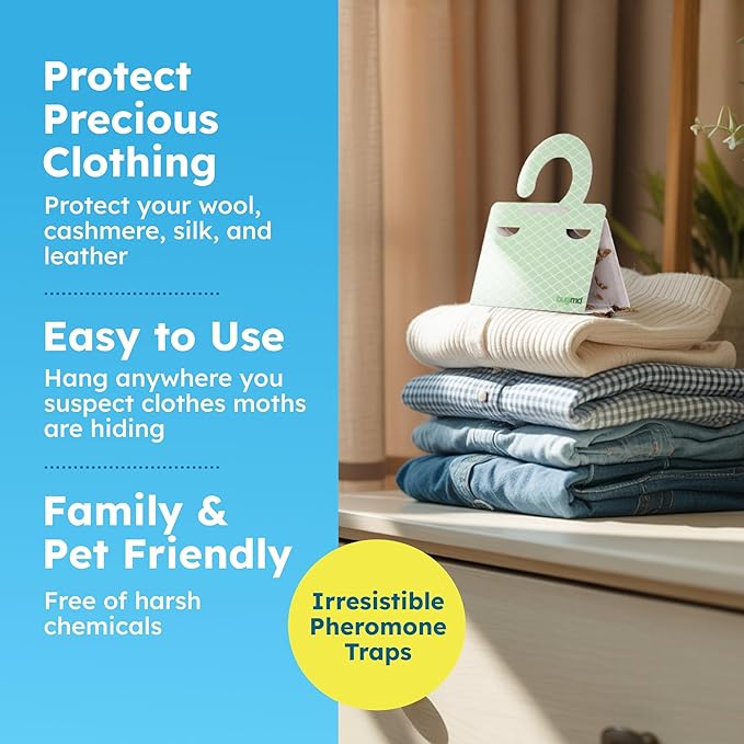 BugMD Clothes & Pantry Moth Traps (18 Count) – Sticky Glue Pheromone-Based Repellent for Closets, Cabinets & Wardrobes – Non-Toxic - Green