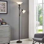 GyroVu Torchiere Floor Lamp for Living Room, LED Standing Reading Light for Bedroom with Glass Shade for Living Room Corner Bedroom Home Office,Bulbs Included (Red Brown,Glass 2 Head)