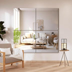 Delma Frameless Mirror Tiles 20"x20"x4 Pcs Wall Mounted, Shatter Resistant Full Length Tempered Glass Panels for Home Gym Bathroom Bedroom & Living Room Decor