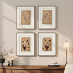 Framed Vintage Botanical Wall Art for Bedroom, 4 Piece Floral Brown Farmhouse Bathroom Picture Prints, Neutral Rustic Minimalist Botanical Artwork for Dining Room Fireplace Apartment Walls, 11x14 In