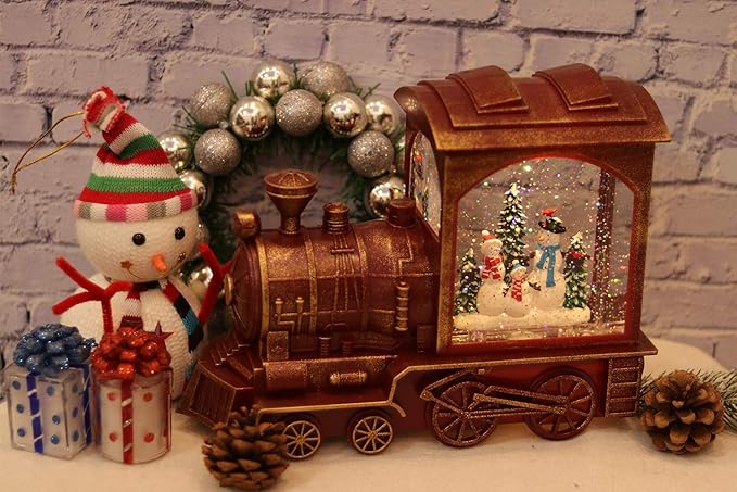 Wondise Lighted Christmas Snow Globes Musical Lantern with Timer, Battery Operated and USB Powered Spinning Water and Swirling Glitter Globe for Christmas Thanksgiving Holiday Decoration