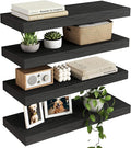 Fixwal Black Floating Shelves for Wall, Rustic Wood Shelves for Bathroom, Living Room, Bedroom and Kitchen, Wall Shelves for Storage, Books, Room Decor (Set of 4, 15.7 Inch)