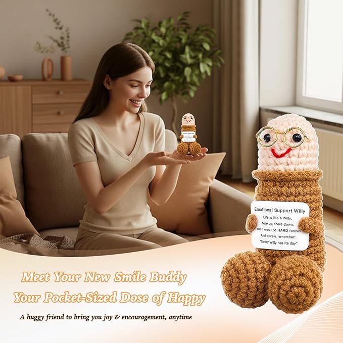 Funny Gag Doll Emotional Support Stuffed Positive Crochet Animals Pickle Gifts for Men Women Brother,Weird Things Stuff Office