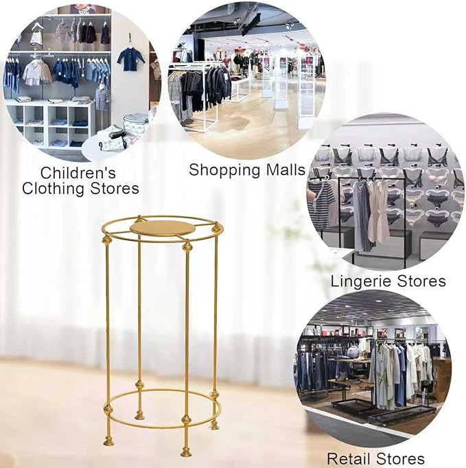 Round Clothes Display Retail Rack, Floor-Standing Heavy-Duty Garment Hanging Rack, Clothing Racks with Topper, Multi-Purpose Clothing Organizer for Boutique Retail Store Laundry Home Gold