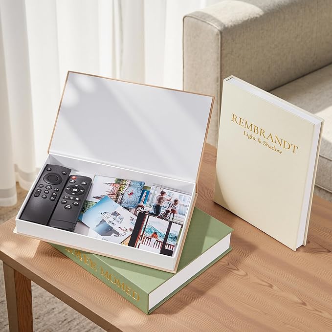 JARLINK Aesthetic Decorative Books, Set of 3 Linen Faux Books for Coffee Table, Bookshelf or Mantle Decor, Stylish Book Storage Boxes for Home Decor, Photo Organization, and Keepsake Storage,Sage
