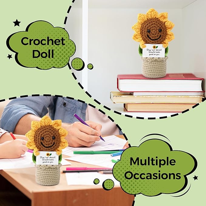 Valentines Day Gifts for Him Her, Handmade Crochet Flowers Sunflower, Emotional Positive Support Crochet, Christmas, Mothers Day, Birthday Gifts for Moms, Home Decor, Gifts for Mom with Gift Box