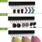 Necklace Holder Wall Mounted Jewelry Organizer - 2 Pack Wooden with 28 Hooks, Hanging Earring & Ring Bracelet Storage, Decorative Space-Saving Jewelry Display (Black)