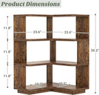 Armocity Corner Book Shelf - 4 Tier Corner Bookshelf Etagere Bookcase with Baffle, Freestanding L Shaped Display Shelf Stand for Home Office, Living Room, Bedroom, Kitchen, Rustic Brown