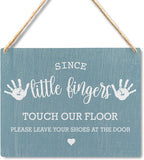 Wall Pediments Shoes Off Sign - Please Take Your Shoes Off, Front Door Welcome Sign (Blue)