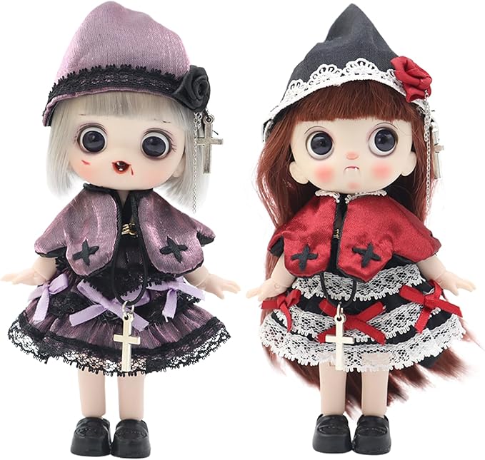 2pcs Collectible Dolls Gothic Figures Cute Birthday Gift for Girls,12 Points Articulated Anime Action Figures with Interchangeable Heads & Removable Clothes