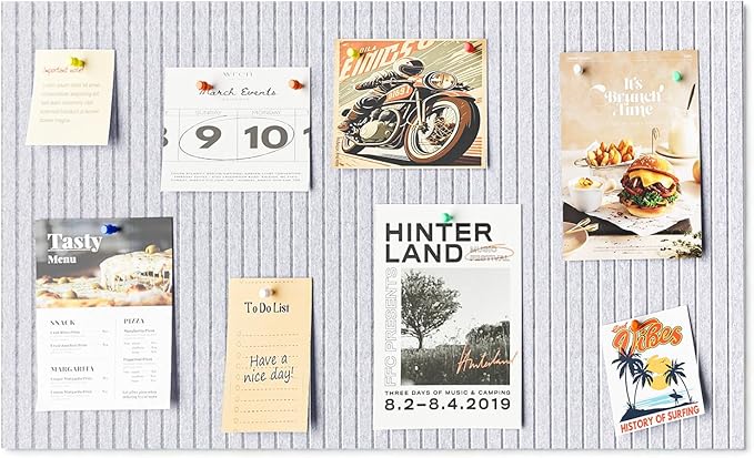 24 x 16" Large Bulletin Board, Decorative Felt Pin Board, 0.35“ Thick Foldable Photo Display Board with Self-Adhesive Tape, Vision Board for School Home Kitchen Office Walls/Sliver Grey