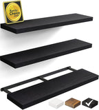 BAYKA Floating Shelves for Wall, Set of 3, 36 Inches Long Black Wall Mounted Rustic Wood Shelves for Bathroom, Bedroom, Living Room or Kitchen, for Book/Storage/Decor with 30lbs Capacity