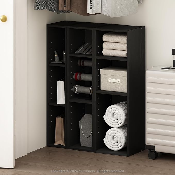 Furinno Reed 3-Tier Closet Organizers and Storage, Closet Organizer, Open Shelf Closet Storage, for Wardrobe, Bedroom, Living Room, 10-Inch Width, Blackwood