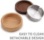 Wooden Ashtray with Lid for Smokers Stainless Steel Liner Ash Tray Windproof Durable Easy to Clean Cool Ashtrays for Indoor or Outdoor Use, Patio, Office & Home