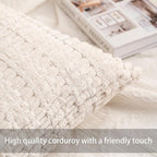 Aegero Pack of 2 Corduroy Decorative Throw Pillow Covers 24x24 InchSoft Striped Pillow Covers Modern Farmhouse Home Decor for Sofa Living Room Couch Bed（Cream White）