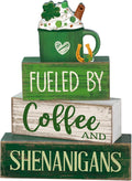 Moucuny 4 Pcs St Patricks Day Table Decoration Wooden Green Ice Cream Cup St. Patrick's Day Tiered Tray Decor Irish Centerpiece Green and White Happy St Patricks Coffee Bar Decor for Home Kitchen