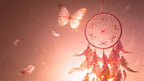 Dream Catcher for Girls – Butterfly Center, Pink & White Mixed Feathers & Clear Beads, Pink Decor for Bedroom, Comes with a Decorative Box & White Raffia