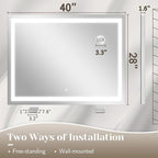 FENNIO Large Vanity Mirror with Lights，40" x 28"Makeup Mirror with Lights，Hollywood Mirror with 3 Color Modes & Adjustable Brightness，Vanity Mirror Square White