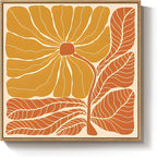 Framed Boho Abstract Floral Wall Art for Living Room, Square Orange Flower Canvas Artwork for Walls, Mid Century Modern Bohemian Pictures Wall Decor for Bedroom Dining Room Hallway Office, 24x24 Inch