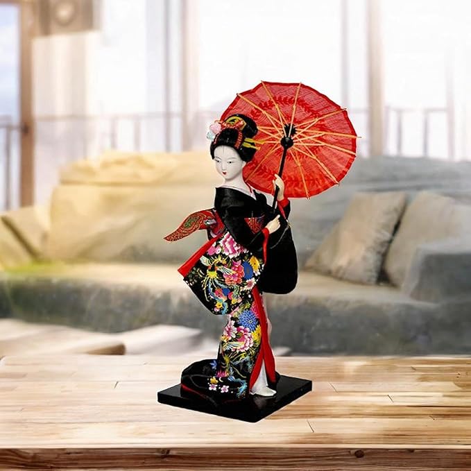 Japanese Geisha Kimono Doll Geisha Kimono Statue Asian Geisha Collectible Figurine 10 inch for Table Centerpieces,Living Room, 25 cm
