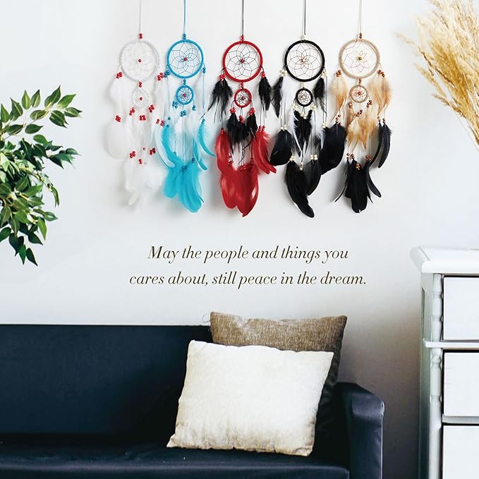 Pretty Jolly Indian Small Blue Dream Catchers Wall Decor Handmade Feathers Native Mini Dreamcatchers Home Decoration Ornament for Bedroom Birthday Party-2 Rings
