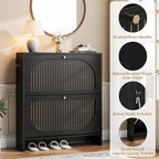 Nicetree Arch-Chic Shoe Cabinet for Entryway, Modern Mid-Century Shoe Storage Cabinet with Fluted, Narrow Shoe Rack with Adjustable Shelves & Tipping Protection, Fits Size 12 Shoes,Black