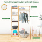 Bamboo Clothes Rack with 7 Tier Storage Shelves Clothing Hanging Stand for Small Spaces Children's Wardrobe Closet, Multifunctional Plant Stand