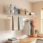 COSTWAY Closet Shelves Wall Mounted, Closet Shelf with Hanging Rod, Ventilated Metal Wire Shelving Kit, Wire Wall Shelf for Laundry Room, Bedroom, Home, Mounting Accessories Included (6 ft x 12 in)