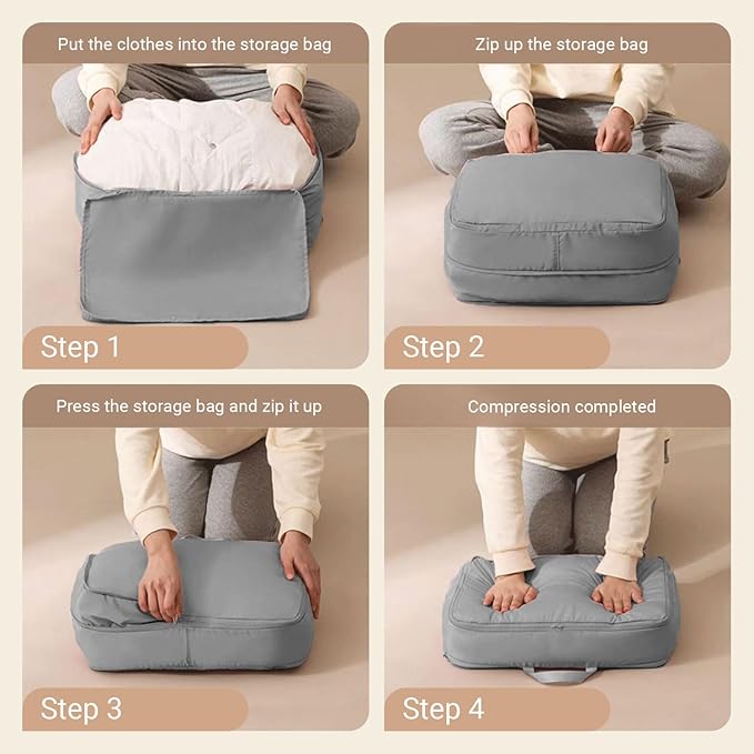 3 PCS XL Ultra Space Saving Compression Organizer space saver bags Space Saving bags for storage clothes, blankets, Comforters, Bedding Sets (Gray, 21.3 x 23.6 x 16.5 inches)