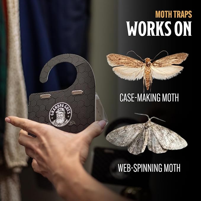 Grandpa Gus's Moth Traps for Clothes, Clothing Moth Killer for Closet and Wardrobe, Pheromone Glue Trap, No Mothballs, Safe for Kids and Pets, 6 Pack