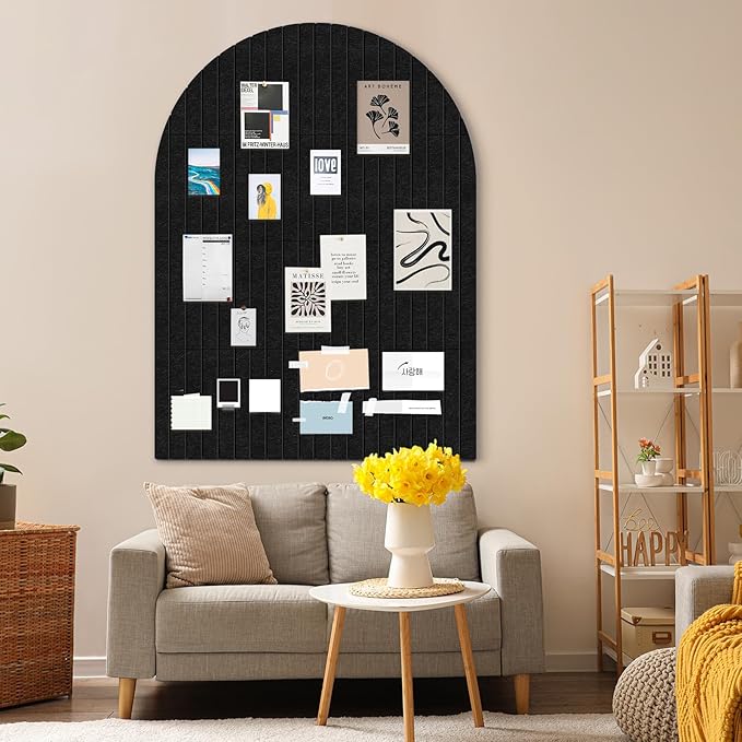 Large Cork Board for Wall & Office Decor, 48" x 36" Arched Felt Bulletin Board Pin Board Vision Board with 30 Pins – 12 Customizable Wall Tiles for Office Home Bedroom,Photo & Picture Display