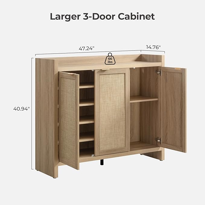 SICOTAS Shoe Storage Cabinet Set of 2, Large Tall Shoe Cabinet, Rattan Shoe Cabinet Storage for Entryway, Farmhouse Cabinet with Doors and Adjustable Shelves for Entryway Hallway, Light Oak
