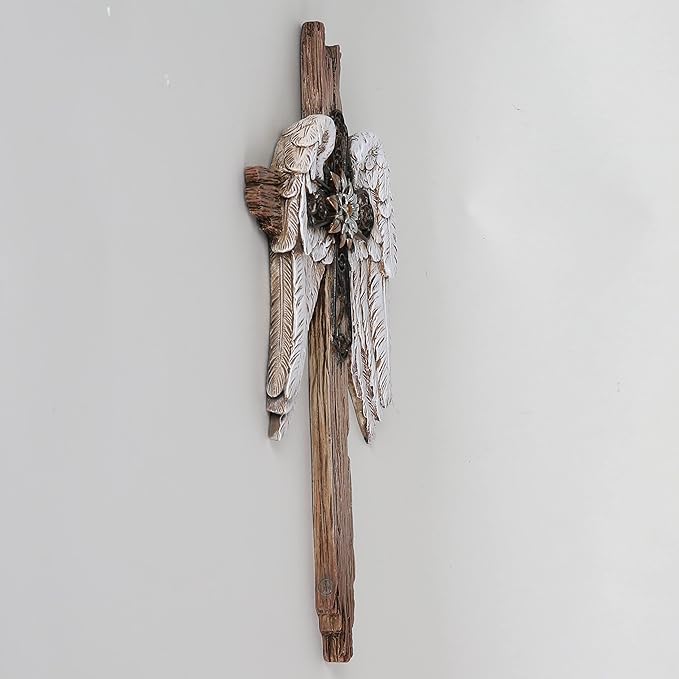 BC Home Decor Angel Wings Crosses Wall Décor, 12" H Angel Decoration Gifts For Women, Rustic Decor Style, Inspirational Wall Sculpture, Hand Painted by Buildclassic