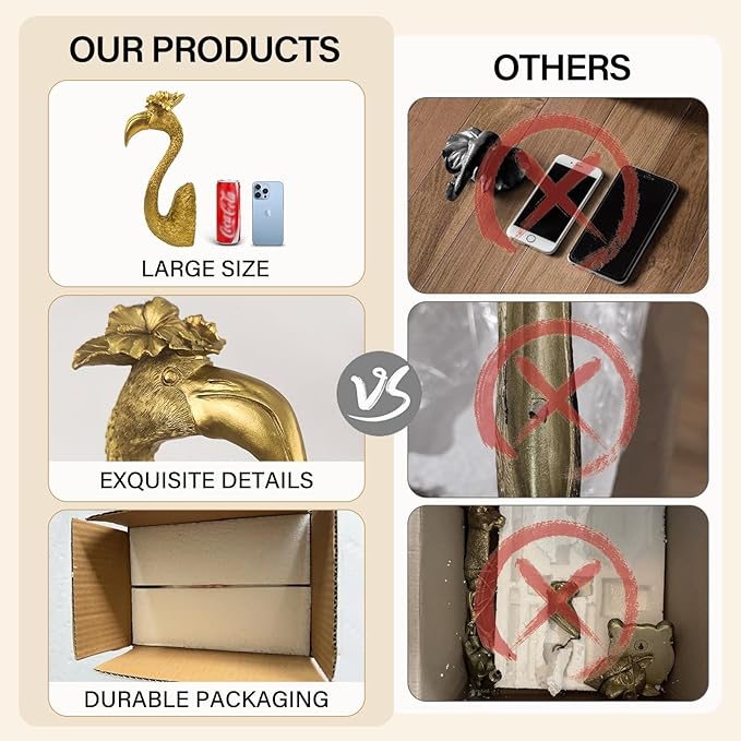 GUSFREUD Gold Animal Heads Sculptures Wall Art - 13" Resin Faux Flamingo for Home Wall Decor, Bird Wall Hanging Decoration for Living Room, Bedroom & Kitchen, Unique Gift Idea