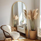 Prywot Arched Floor Mirror, 57 "x 20" Full Length Mirror Wall Mirrors Hanging or Leaning Arched-Top Full Body Mirrors with Stand for Bedroom, Dressing Room, Gold